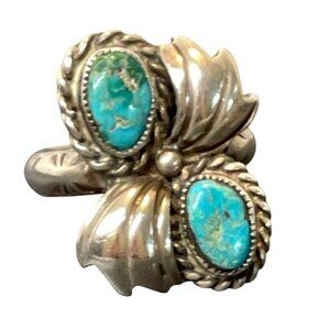 Sterling Silver Turquoise Native American Navajo Ring Size 6.75 Signed ES 8g VTG